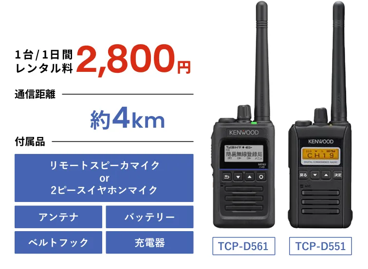 TCP-D561とTCP-D551は1台3日間で3,800円でレンタルできます。